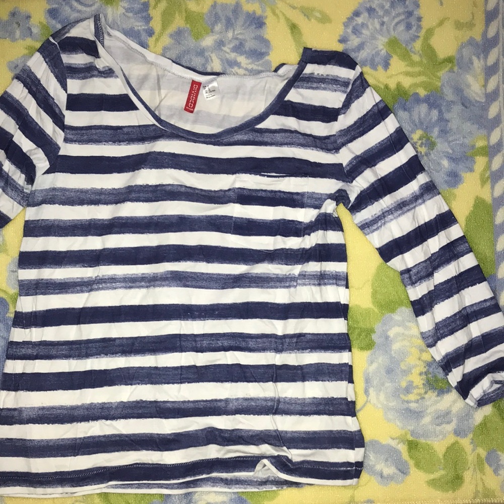 Blue and white striped sleeved shirt